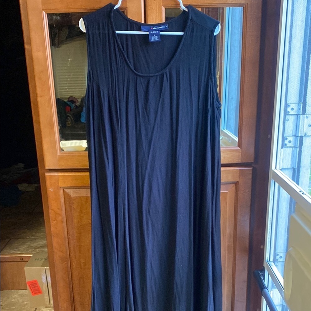 Black Sleeveless Soft Size Large Scoop Neck Asymmetrical Maxi Sundress Goth Emo